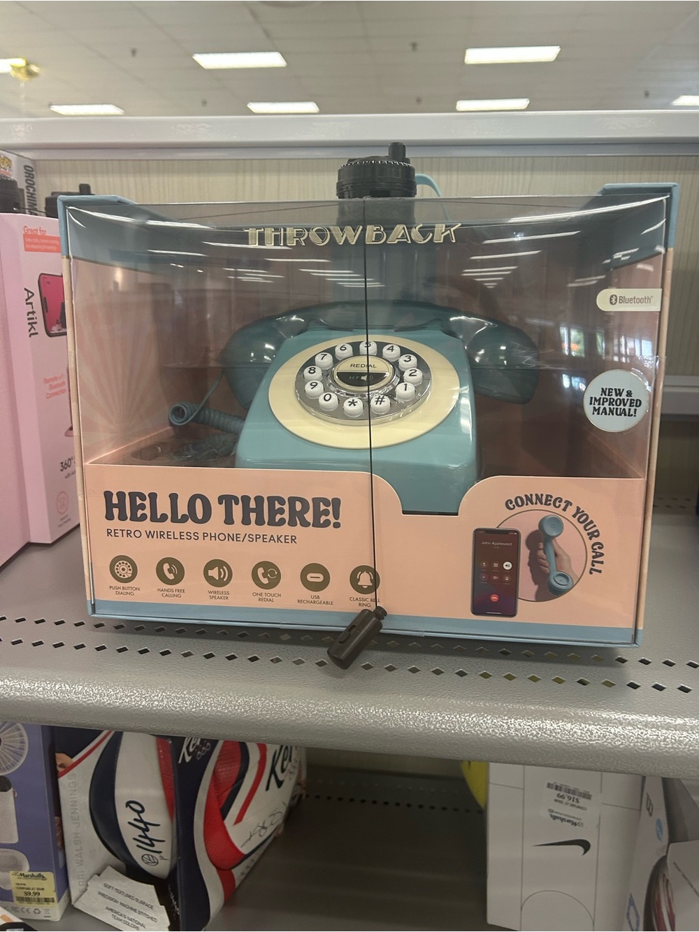 Throwback Hello There! Retro Cordless Phone Bluetooth Speakerphone – Blue